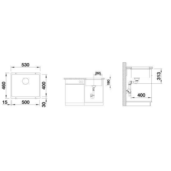 Set chiuvetă din granit Blanco Subline 500-U 525995, baterie bucătărie Oltens Borga 35207300