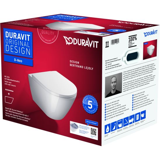 Set vas WC cu capac soft-close Duravit D-Neo 45770900A1, cadru încastrat Duravit DuraSystem WD1029000000, WD5009011000