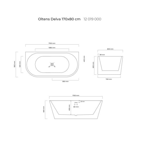 Set cadă de perete Oltens Delva 12019000, capac pentru dop chiuvetă Oltens 09002810