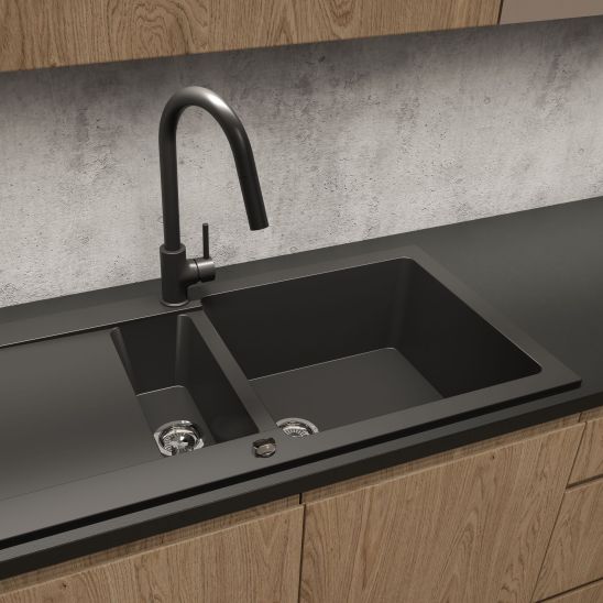 Set chiuvetă din granit Oltens Gravan 72300300, baterie bucătărie Oltens Myvat 35205300