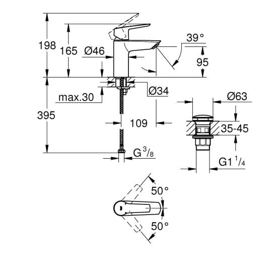 Set baterie cadă-duș Grohe Start 23413002, baterie lavoar Grohe Start 23550002