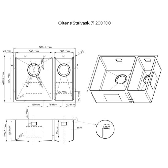 Set chiuveta din otel Oltens Stalvask 71200100, baterie bucătărie Oltens Litla 35204300