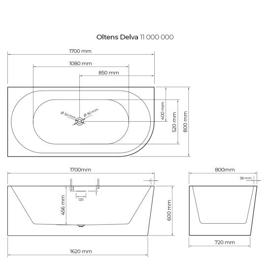 Set cadă de colț Oltens Delva 11000000, capac pentru dop chiuvetă Oltens 09002000