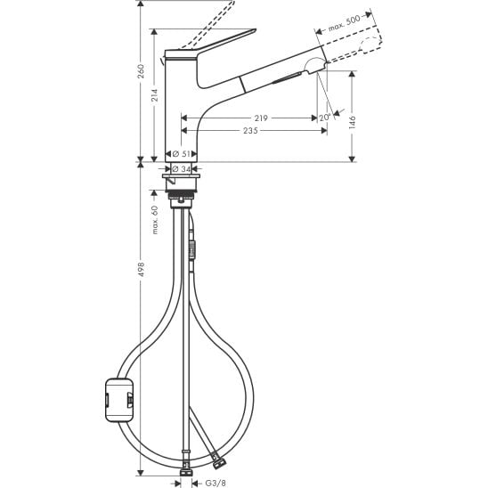 Set chiuveta din otel Hansgrohe S41 43335800, baterie bucătărie Hansgrohe Zesis M33 74800000