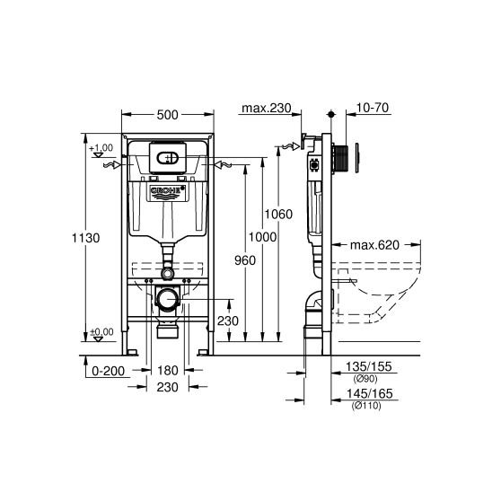 Set cadru ascuns cu buton de acționare Grohe Solido 38981000, vas WC cu capac soft-close Hagser Beno HGR20000042