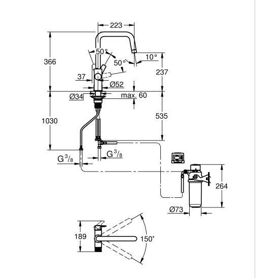 Set filtru sub chiuvetă Grohe Blue 40875000, baterie pentru filtru apă Grohe Blue 30595000