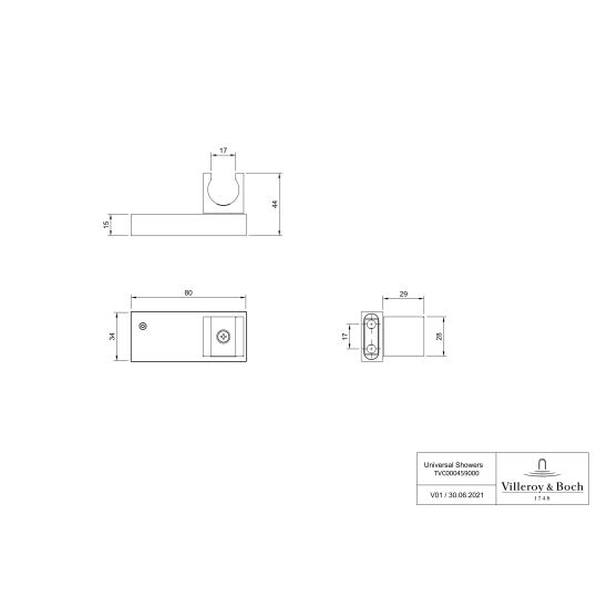 Set baterie cadă-duș Villeroy & Boch Universal Taps & Fittings TVD00065300061, element ascuns al bateriei Villeroy & Boch Universal Taps & Fittings TVD00065100000, TVC00040220061, TVC00045453061, TVC00045900061, TVC00045700061, TVS10900300061, TVC00003500