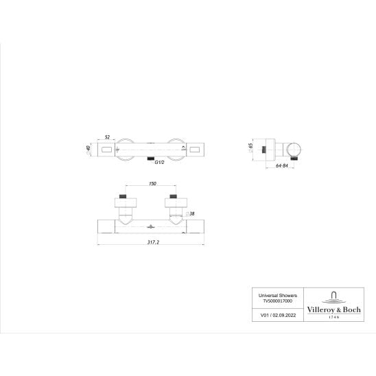 Set baterie de duș Villeroy & Boch Universal Taps & Fittings TVS00001700076, set de duș Villeroy & Boch Verve Showers TVS10900700076