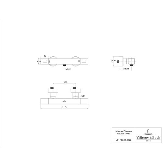 Set baterie de duș Villeroy & Boch Universal Taps & Fittings TVS000018000K5, set de duș Villeroy & Boch Verve Showers TVS109007000K5