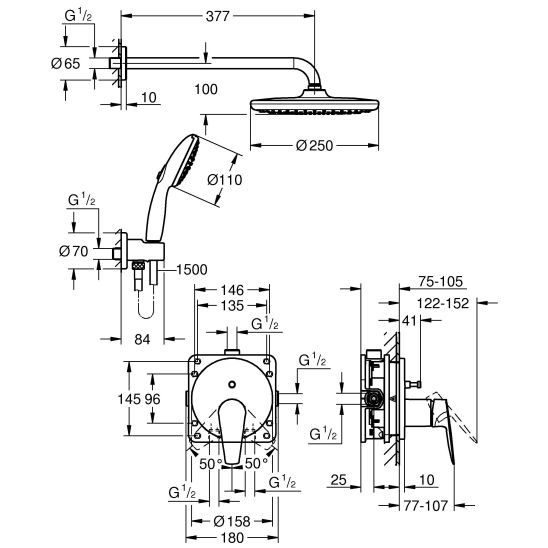 Set set de duș Grohe Start Edge 25293000, racletă de apă Grohe 4067393055617