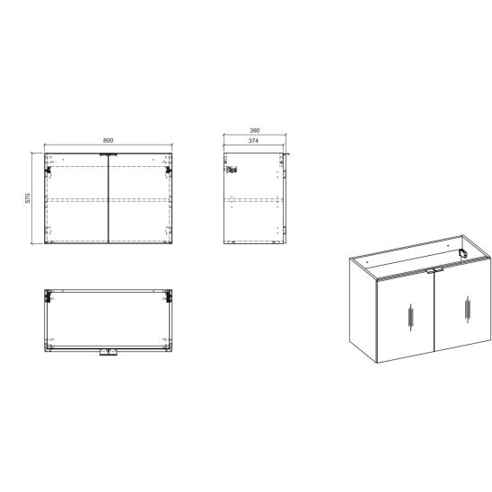 Set dulap Comad Nova Oak NOVA OAK A 82-80-2D, blat Comad Nova White NOVA WHITE 89-80