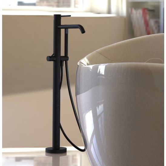 Set baterie cadă-duș Kronenbach Lima 2.0 Black 100.1162SMKB, element de fixare pe podea Kronenbach Aqa 2.0 23491004KB