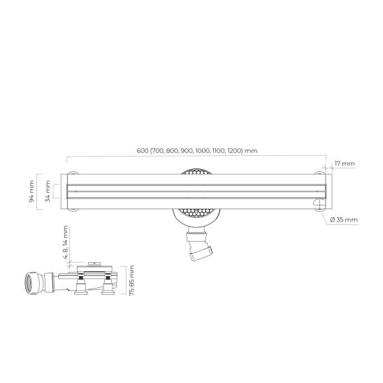 Set grătar rigolă liniară Oltens Langan Slim 30013300, capac de scurgere liniară Oltens Langan Slim 30017100