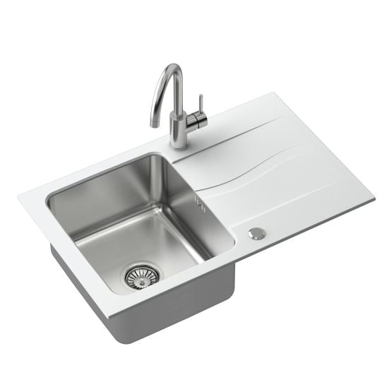 Set chiuvetă din granit-oțel Quadron Michael FUS_M7848BI_3623500BS, inserție scurgătoare Quadron Q R3825BL_MP