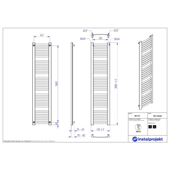 Set calorifer de baie Instal Projekt Retto RET-40/180C31, set termostatic Instal Projekt Z17 606400001C31