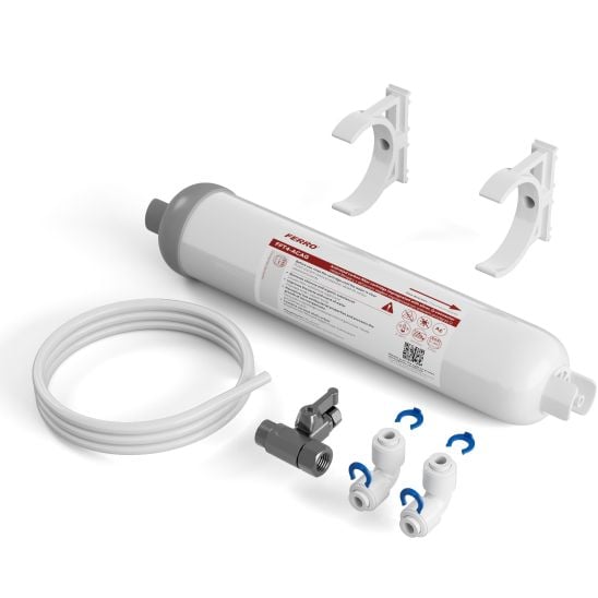 Set baterie pentru filtru apă Ferro Filtrata BFT41, filtre sub chiuvetă cu set de cartușe Ferro Filtrata FFT4-ACAG-SET