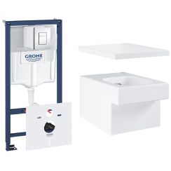 Set vas WC Grohe Cube Ceramic 3924400H, cadru încastrat Grohe Rapid SL 38827000, 39488000