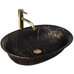 Rea Roma Marble lavoar 56x40 cm oval de blat negru-auriu REA-U5609