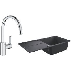 Set chiuvetă din granit Grohe K400 31641AP0, baterie bucătărie Grohe Eurostyle Cosmopolitan 31126004