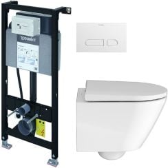 Set vas WC cu capac soft-close Duravit D-Neo 45880900A1, cadru încastrat Duravit DuraSystem WD1011000000, WD5001011000