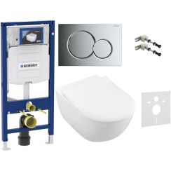 Set set Combi-Pack cu tablă Villeroy & Boch Subway 2.0 5614R2R1, cadru încastrat Geberit Duofix 111.320.00.5, 115.770.21.5, 111.815.00.1, 156.050.00.1