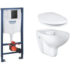 Set cadru ascuns cu buton de acționare Grohe Solido 38811KF0, vas WC Grohe Bau Ceramic 39427000, 39492000