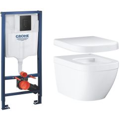 Set vas WC Grohe Euro Ceramic 3932800H, cadru ascuns cu buton de acționare Grohe Solido 38811KF0, 39331001