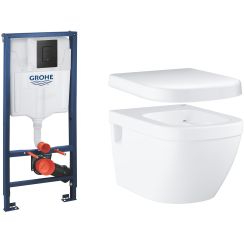 Set cadru ascuns cu buton de acționare Grohe Solido 38811KF0, vas WC Grohe Euro Ceramic 39538000, 39330001