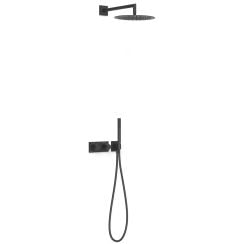 Tres B-System set de duș ascuns cu termostat cu duș de ploaie negru 30735204NM