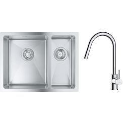 Set chiuveta din otel Grohe K700 31577SD1, baterie bucătărie Oltens Litla 35204100