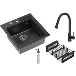 Quadron Comfort 110 chiuveta cu baterie și accesorii negru/negru HCQP5052CZK_3673500BLM