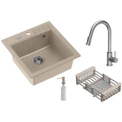 Quadron Comfort 110 chiuveta cu baterie și accesorii bej/oțel HCQP5052BEZK_3673500BS