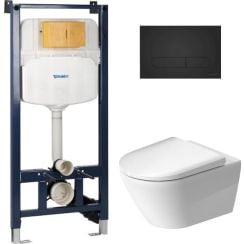 Set vas WC cu capac soft-close Duravit D-Neo 45770900A1, cadru încastrat Duravit DuraSystem WD1029000000, WD5009031000