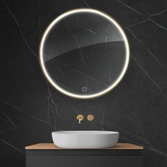 Oltens Nordlis oglindă 80x80 cm rotund cu iluminare cu covoraș de încălzire auriu 64101800