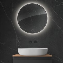 Oltens Nordlis oglindă 60x60 cm rotund cu iluminare cu covoraș de încălzire negru 64108300