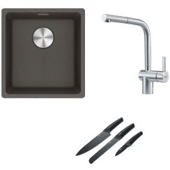 Set chiuvetă din granit Franke Maris 125.0716.374, baterie bucătărie Franke Atlas 115.0521.439, 112.0545.792