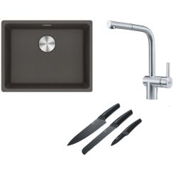 Set chiuvetă din granit Franke Maris 125.0716.375, baterie bucătărie Franke Atlas 115.0521.439, 112.0545.792