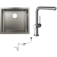 Set chiuveta din otel Hansgrohe S 71 43427800, baterie bucătărie Hansgrohe Talis M54 72840000, 43921800