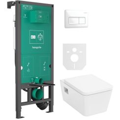 Set vas WC cu capac soft-close Hansgrohe EluPura Original Q 60289450, cadru încastrat Hansgrohe iFrame universal 01022180, 66001450