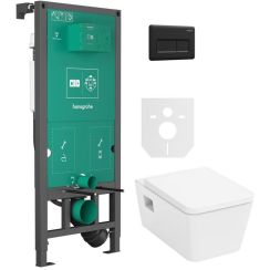 Set vas WC cu capac soft-close Hansgrohe EluPura Original Q 60289450, cadru încastrat Hansgrohe iFrame universal 01022180, 66001670