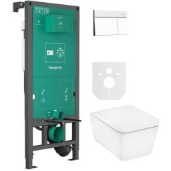 Set vas WC cu capac soft-close Hansgrohe EluPura Q 60293450, buton de spălare Hansgrohe Element E 66003700, 01022180