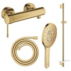 Set baterie de duș Grohe Essence 33636GL1, bară de duș Grohe Rainshower 26603GL0, 26574GL0, 28388GL1