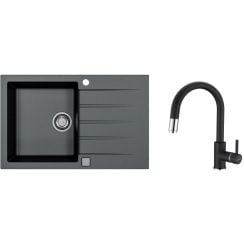 Set chiuvetă din granit Alveus Cadit 1132026, baterie bucătărie Alveus Delos 1129022