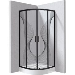 Deante Funkia Evo cabină cu cădiță 80x80 cm semicircular negru mat/sticlă cu model KYPZNB88P