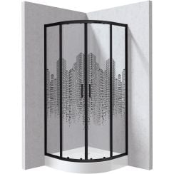 Deante Funkia Evo cabină cu cădiță 80x80 cm semicircular negru mat/sticlă cu model KYPZND88P