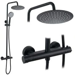 Rea Lungo set de duș perete cu termostat cu duș de ploaie negru REA-P6733