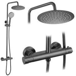 Rea Lungo set de duș perete cu termostat cu duș de ploaie grafit REA-P6736