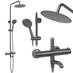 Rea Lungo set de duș perete cu termostat cu duș de ploaie grafit REA-P6386