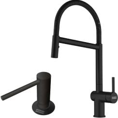Set baterie bucătărie Franke Active Semi Pro Spray 115.0653.409, dozator de lichid Franke Comfort 112.0753.277