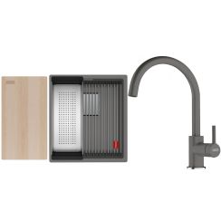 Set chiuvetă din granit Franke Kanon 125.0749.648, baterie bucătărie Franke Lina 115.0626.022